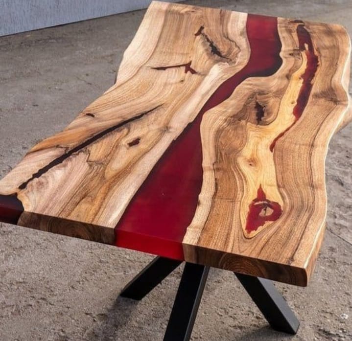 Rustic Oak Epoxy Desk with Steel Legs