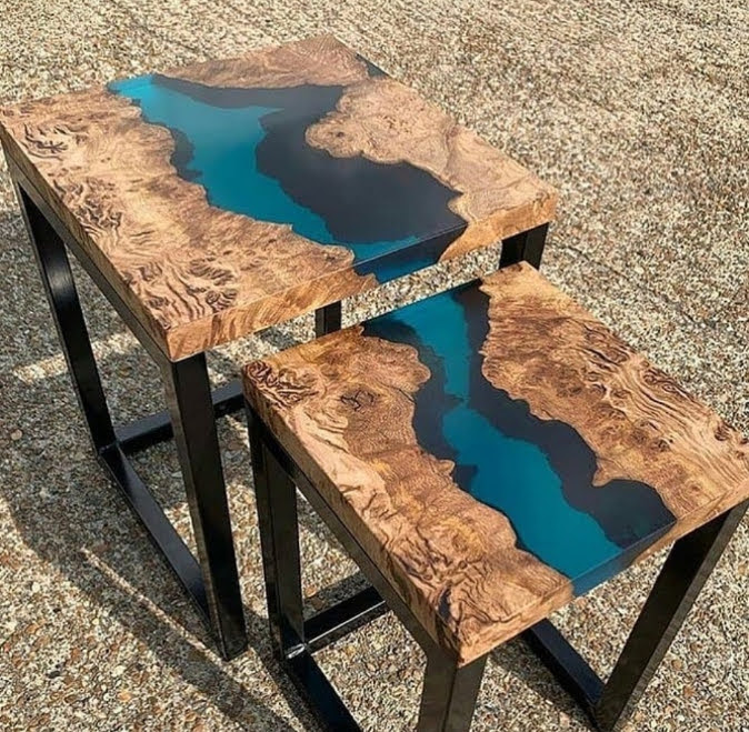 Sapphire Blue Epoxy River Bedside Tables